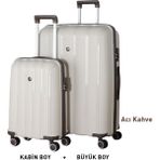 Mçs Bavul Büyük ve Kabin 2li Set Kırılmaz Silikon Valiz V305 Kemik/acıkahve - Kemik - Acı Kahverengi