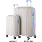 Mçs Bavul Büyük Ve Kabin 2Li Set Kırılmaz Silikon Valiz V305 Kemik/Bebemavi