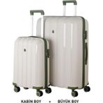 Mçs Bavul Büyük Ve Kabin 2Li Set Kırılmaz Silikon Valiz V305 Kemik/Haki