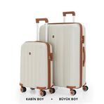 Mçs Bavul Büyük Ve Kabin 2Li Set Kırılmaz Silikon Valiz V305 Kemik/Kahve
