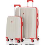 Mçs Bavul Büyük Ve Kabin 2Li Set Kırılmaz Silikon Valiz V305 Kemik/Mercan