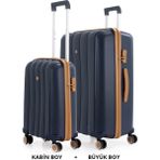 Mçs Bavul Büyük ve Kabin 2li Set Kırılmaz Silikon Valiz V305 Laci/hardal - Lacivert