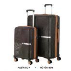Mçs Bavul Büyük Ve Kabin 2Li Set Kırılmaz Silikon Valiz V374 Acıkahve/Şampanya