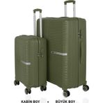 Mçs Bavul Büyük ve Kabin 2li Set Kırılmaz Silikon Valiz V374 Haki