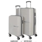 Mçs Bavul Büyük Ve Kabin 2Li Set Kırılmaz Silikon Valiz V374 Kemik/Gri