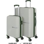 Mçs Bavul Büyük Ve Kabin 2Li Set Kırılmaz Silikon Valiz V374 Kemik/Haki