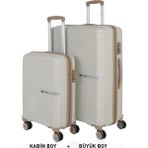 Mçs Bavul Büyük ve Kabin 2li Set Kırılmaz Silikon Valiz V374 Kemik/şampanya - Kemik - Şampanya