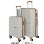 Mçs Bavul Büyük Ve Kabin 2Li Set Kırılmaz Silikon Valiz V374 Kemik/Şampanya