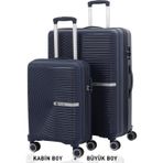 Mçs Bavul Büyük Ve Kabin 2Li Set Kırılmaz Silikon Valiz V374 Lacivert