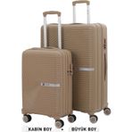 Mçs Bavul Büyük Ve Kabin 2Li Set Kırılmaz Silikon Valiz V374 Şampanya