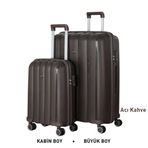 Mçs Bavul Büyük Ve Kabin 2Li Set Silikon Valiz V305 Acıkahve