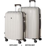 Mçs Bavul Büyük Ve Orta 2Li Set Kırılmaz Silikon Valiz V305 Kemik/Acı Kahve