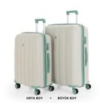 Mçs Bavul Büyük Ve Orta 2Li Set Kırılmaz Silikon Valiz V305 Kemik/Suyeşili