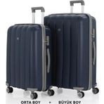 Mçs Bavul Büyük Ve Orta 2Li Set Kırılmaz Silikon Valiz V305 Laci/Gri