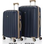 Mçs Bavul Büyük Ve Orta 2Li Set Kırılmaz Silikon Valiz V305 Laci/Şampanya