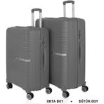 Mçs Bavul Büyük ve Orta 2li Set Kırılmaz Silikon Valiz V374 Gri