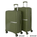 Mçs Bavul Büyük ve Orta 2li Set Kırılmaz Silikon Valiz V374 Haki