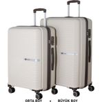 Mçs Bavul Büyük Ve Orta 2Li Set Kırılmaz Silikon Valiz V374 Kemik/Acıkahve