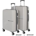 Mçs Bavul Büyük ve Orta 2li Set Kırılmaz Silikon Valiz V374 Kemik/gri - Kemik - Gri