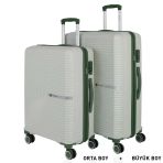 Mçs Bavul Büyük Ve Orta 2Li Set Kırılmaz Silikon Valiz V374 Kemik/Haki