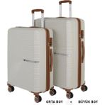 Mçs Bavul Büyük ve Orta 2li Set Kırılmaz Silikon Valiz V374 Kemik/kahve - Kemik - Kahverengi