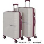 Mçs Bavul Büyük ve Orta 2li Set Kırılmaz Silikon Valiz V374 Kemik/mürdüm - Kemik - Mürdüm