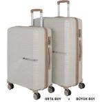 Mçs Bavul Büyük ve Orta 2li Set Kırılmaz Silikon Valiz V374 Kemik/şampanya - Kemik - Şampanya
