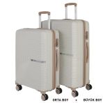 Mçs Bavul Büyük Ve Orta 2Li Set Kırılmaz Silikon Valiz V374 Kemik/Şampanya