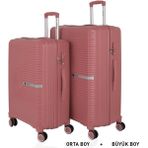 Mçs Bavul Büyük ve Orta 2li Set Kırılmaz Silikon Valiz V374 Koyupudra - Koyu Pudra