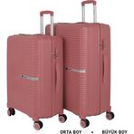 Mçs Bavul Büyük Ve Orta 2Li Set Kırılmaz Silikon Valiz V374 Koyupudra