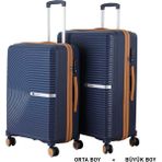 Mçs Bavul Büyük ve Orta 2li Set Kırılmaz Silikon Valiz V374 Laci/hardal - Lacivert - Hardal