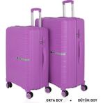 Mçs Bavul Büyük Ve Orta 2Li Set Kırılmaz Silikon Valiz V374 Mor