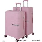 Mçs Bavul Büyük ve Orta 2li Set Kırılmaz Silikon Valiz V374 Pudra