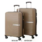 Mçs Bavul Büyük Ve Orta 2Li Set Kırılmaz Silikon Valiz V374 Şampanya/Acıkahve
