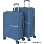 Mçs Bavul Büyük Ve Orta 2Li Set Kırılmaz Silikon Valiz V374 Sky Blue
