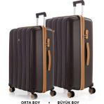 Mçs Bavul Büyük Ve Orta 2Li Set Silikon Valiz V305 Kahve/Şampanya