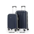 Mçs Bavul Orta Ve Kabin 2Li Set Kırılmaz Silikon Valiz V305 Laci/Gri