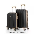 Mçs Bavul Orta Ve Kabin 2Li Set Kırılmaz Silikon Valiz V305 Siyah/Şampanya