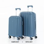 Mçs Bavul Orta Ve Kabin 2Li Set Kırılmaz Silikon Valiz V305 Skyblue