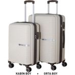 Mçs Bavul Orta ve Kabin 2li Set Kırılmaz Silikon Valiz V374 Kemik/acıkahve