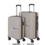MÇS Bavul Orta ve Kabin 2li Set Kırılmaz Silikon Valiz V374 Kemik/Gri