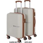Mçs Bavul Orta ve Kabin 2li Set Kırılmaz Silikon Valiz V374 Kemik/kahve - Kemik - Kahverengi