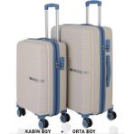 Mçs Bavul Orta ve Kabin 2li Set Kırılmaz Silikon Valiz V374 Kemik/skyblue - Kemik - Gök Mavisi