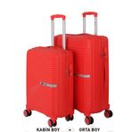 Mçs Bavul Orta Ve Kabin 2Li Set Kırılmaz Silikon Valiz V374 Kırmızı