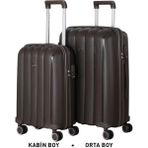 Mçs Bavul Orta Ve Kabin 2Li Set Silikon Valiz V305 Acıkahve