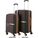 Mçs Bavul Orta ve Kabin 2li Set Silikon Valiz V374 Kahve/şamp - Acı Kahve - Şampanya