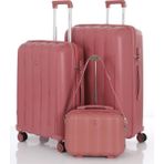MÇS Polipropilen 3'lü Valiz Seti Büyük & Orta & Makyaj V305 - Pudra - Pembe