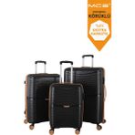 Mçs Unisex Polipropilen Kırılmaz 360 C Dönebilen 4 Çift Teker Extra Körüklü 3'lü Valiz Set - KABİN BOY+ORTA BOY+BÜYÜK BOY 3'LÜ - Siyah - Hardal