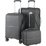 MÇS V379 Aura Y.üretim Pp Valiz 55 cm + 65 cm + Makyaj Siyah Set - Gri