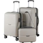 MÇS V379 Aura Y.üretim Pp Valiz 55 cm + 65 cm + Makyaj Siyah Set - Kemik - Gri